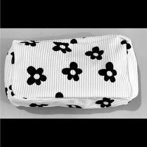 Floral Black White Patterned Pouch Makeup Cosmetic Case